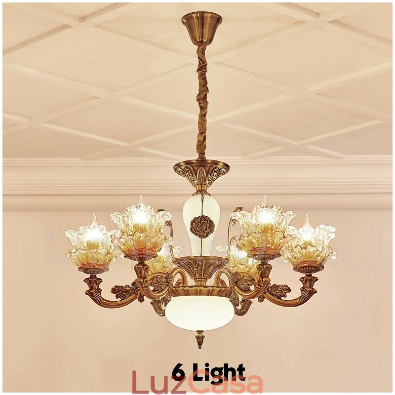 Lustre de metal integrado clássico tradicional de 6 luzes