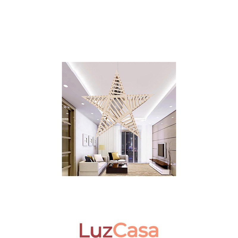 Lustre de madeira vintage com cinco pontas em forma de estrela