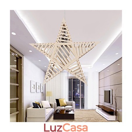 Lustre de madeira vintage com cinco pontas em forma de estrela
