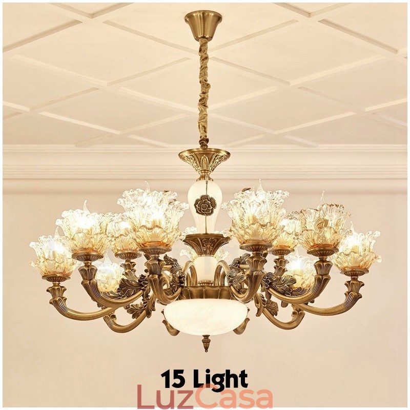 Lustre de metal integrado clássico tradicional de 15 luzes