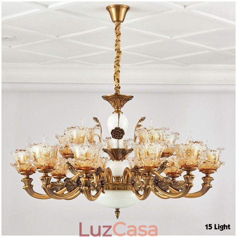Lustre de metal integrado clássico tradicional de 15 luzes