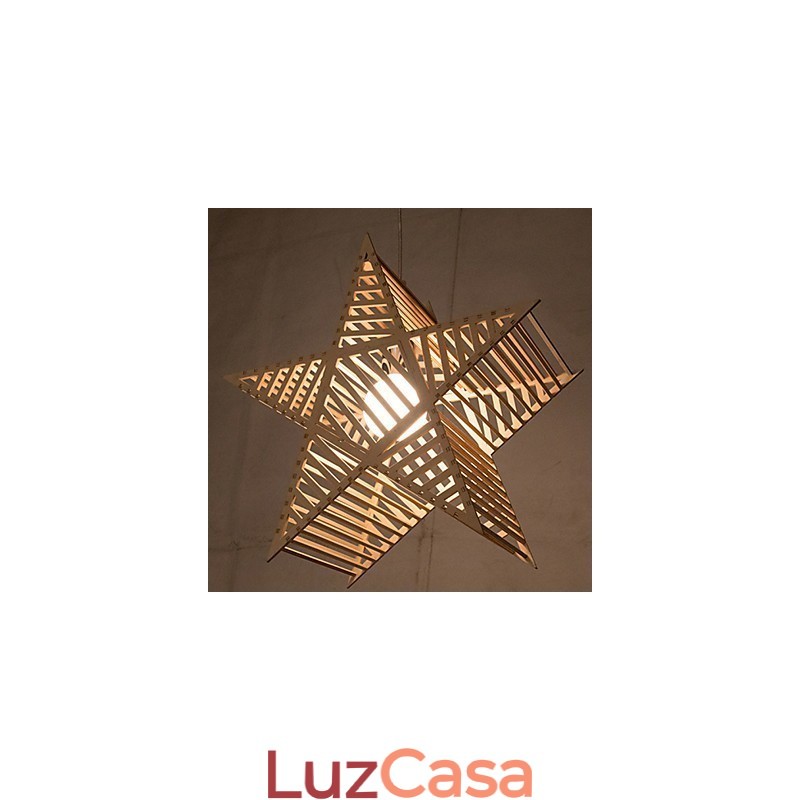 Lustre de madeira vintage com cinco pontas em forma de estrela