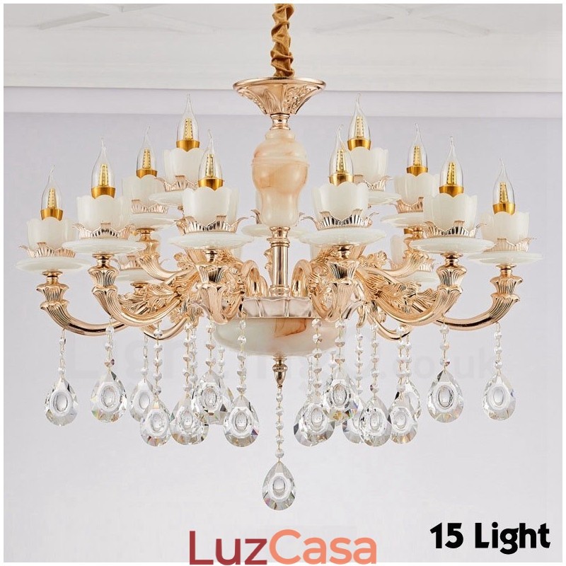 Lustre de metal integrado clássico tradicional de 15 luzes