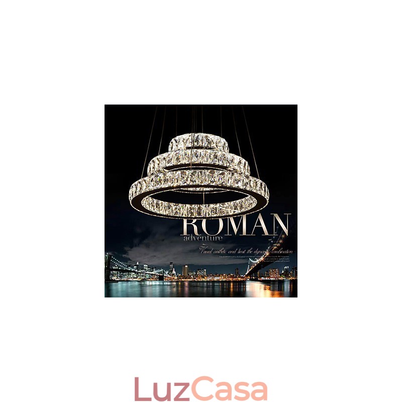 Luminária pendente moderna iluminação quente branco três anéis d204060 transparente k9 grandes luzes de teto de cristal