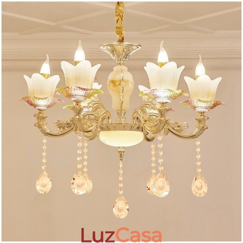 Lustre de metal integrado clássico tradicional de 6 luzes