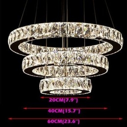 Luminária pendente moderna iluminação quente branco três anéis d204060 transparente k9 grandes luzes de teto de cristal