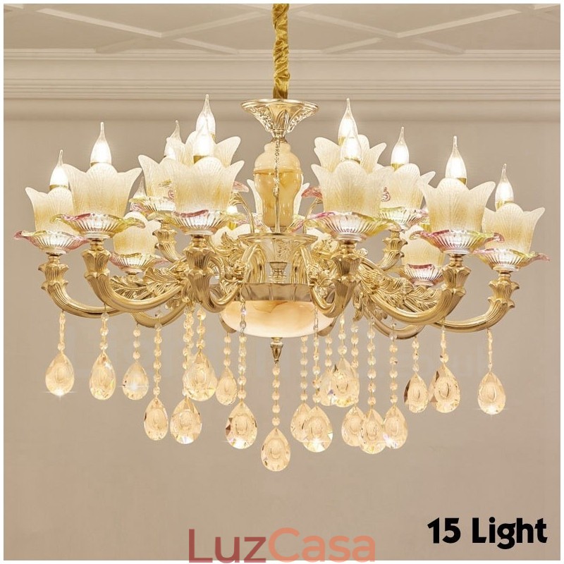Lustre de metal integrado clássico tradicional de 15 luzes