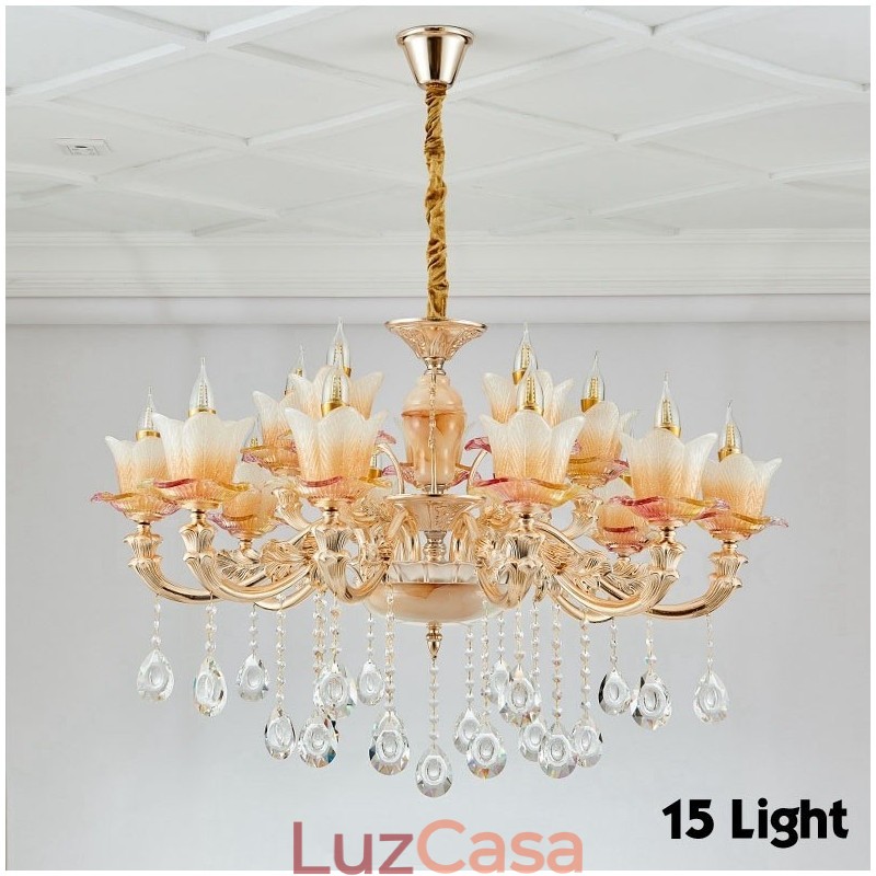 Lustre de metal integrado clássico tradicional de 15 luzes