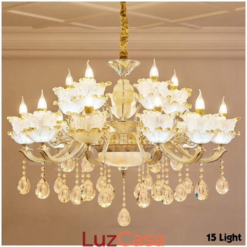 Lustre de metal integrado clássico tradicional de 15 luzes