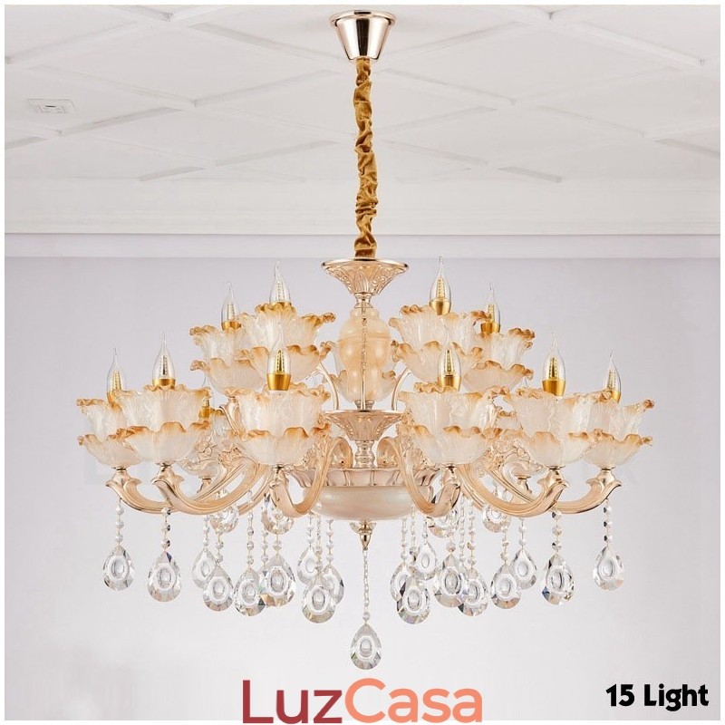 Lustre de metal integrado clássico tradicional de 15 luzes