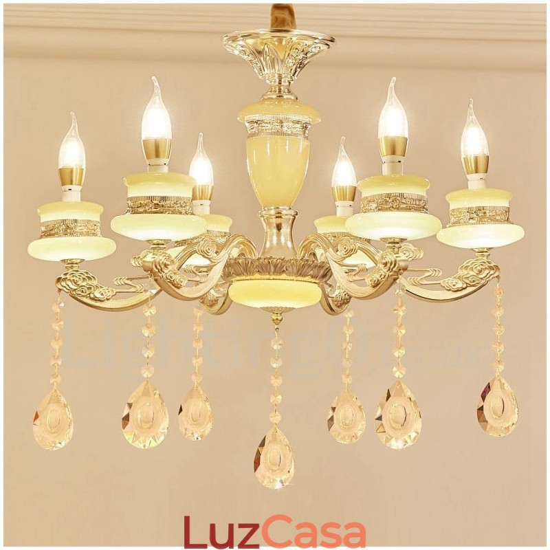 Lustre de luxo integrado clássico tradicional de metal com 6 luzes
