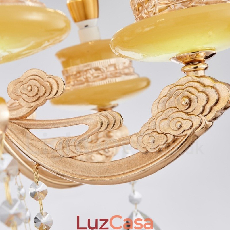 Lustre de luxo integrado clássico tradicional de metal com 6 luzes