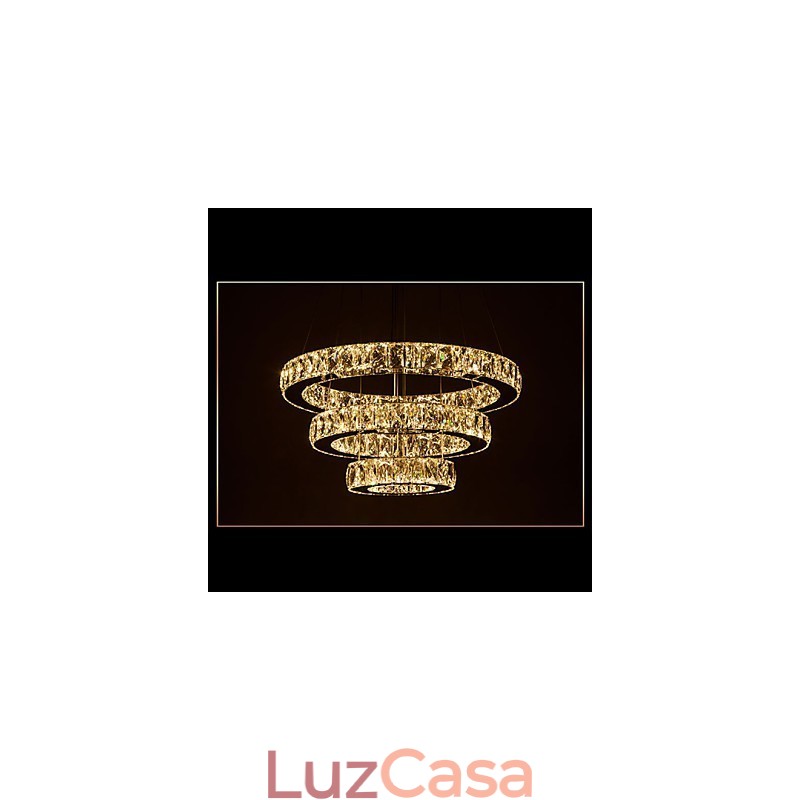 Luminária pendente moderna iluminação quente branco três anéis d204060 transparente k9 grandes luzes de teto de cristal