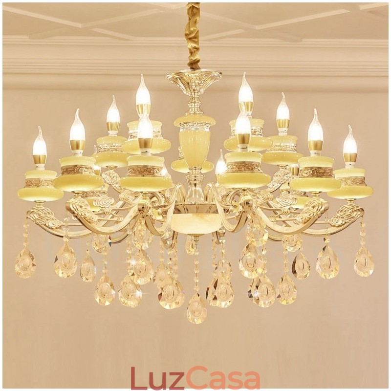 Lustre de metal integrado clássico tradicional de 15 luzes