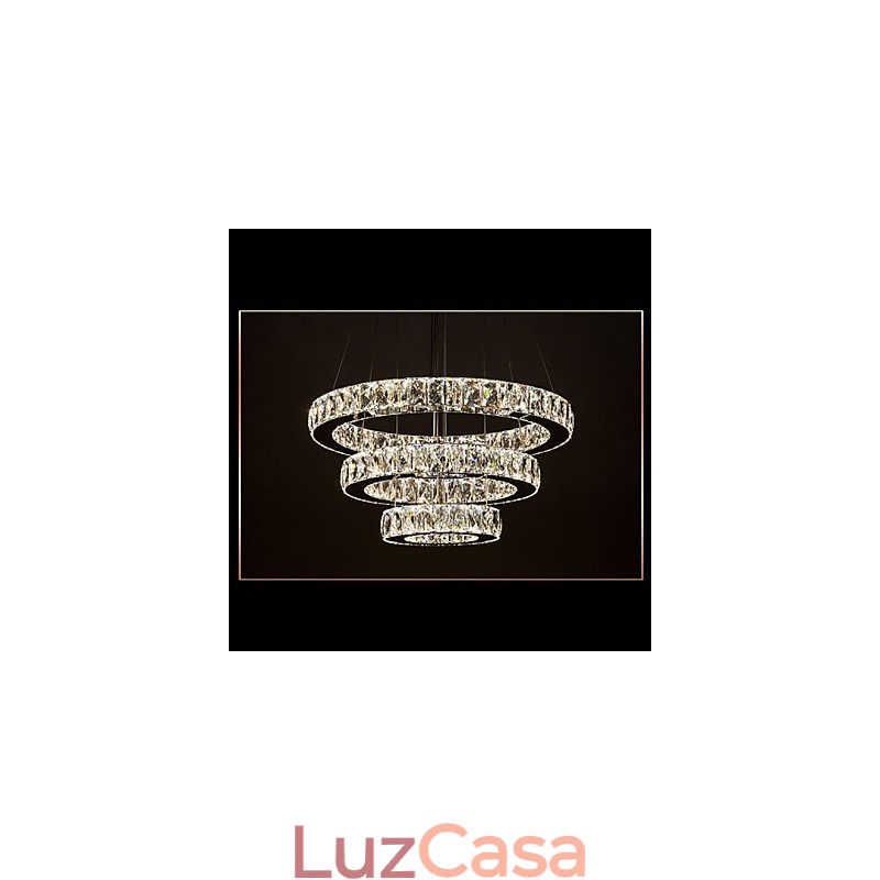 Luminária pendente moderna iluminação quente branco três anéis d204060 transparente k9 grandes luzes de teto de cristal