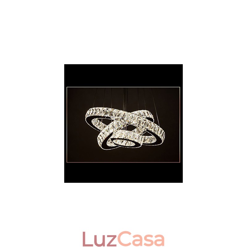 Luminária pendente moderna iluminação quente branco três anéis d204060 transparente k9 grandes luzes de teto de cristal