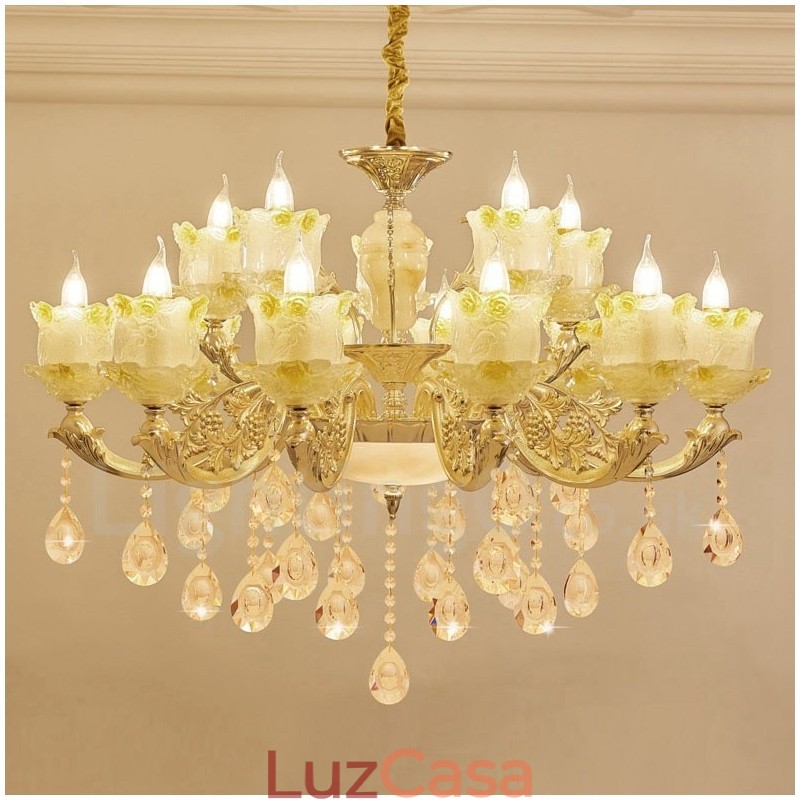 Lustre de metal integrado clássico tradicional de 15 luzes