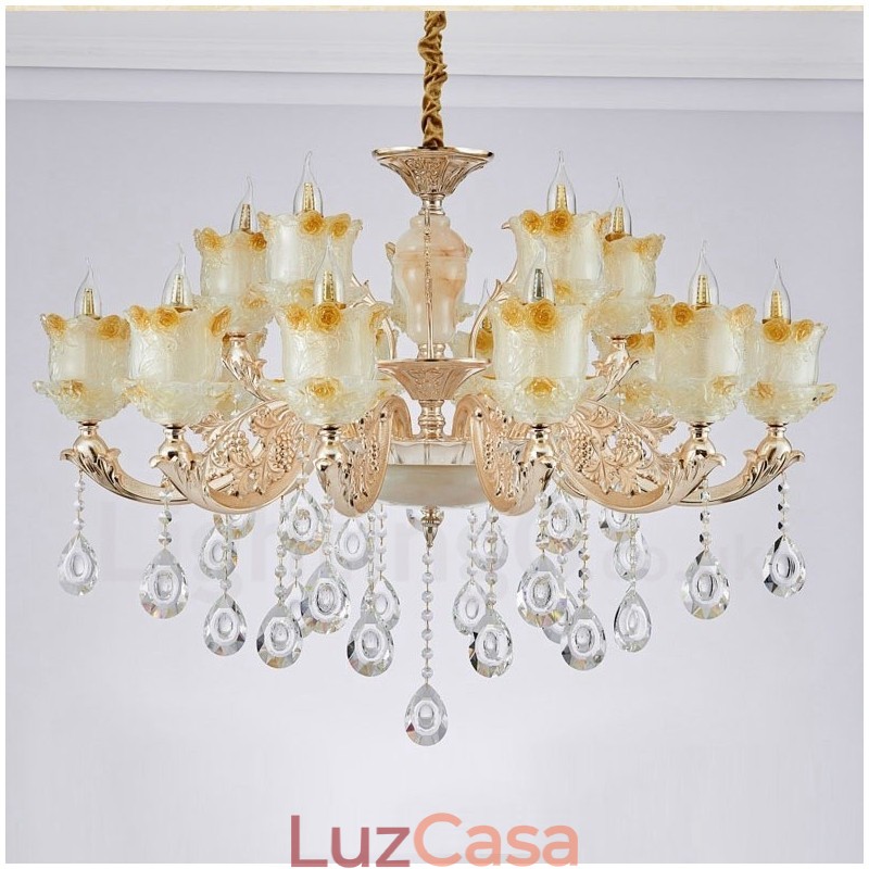Lustre de metal integrado clássico tradicional de 15 luzes