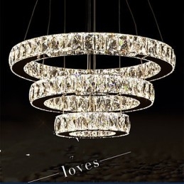 Luminária pendente moderna iluminação quente branco três anéis d204060 transparente k9 grandes luzes de teto de cristal