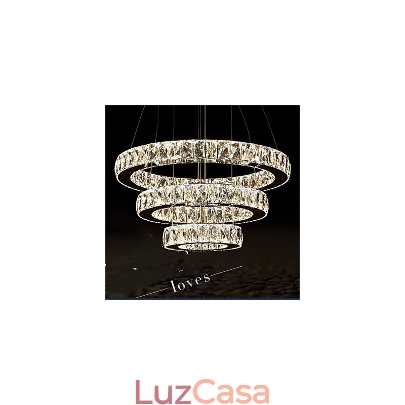 Luminária pendente moderna iluminação quente branco três anéis d204060 transparente k9 grandes luzes de teto de cristal