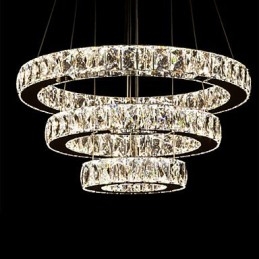 Luminária pendente moderna iluminação quente branco três anéis d204060 transparente k9 grandes luzes de teto de cristal