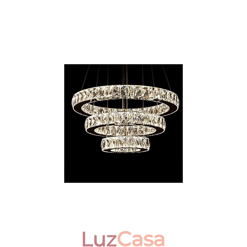 Luminária pendente moderna iluminação quente branco três anéis d204060 transparente k9 grandes luzes de teto de cristal