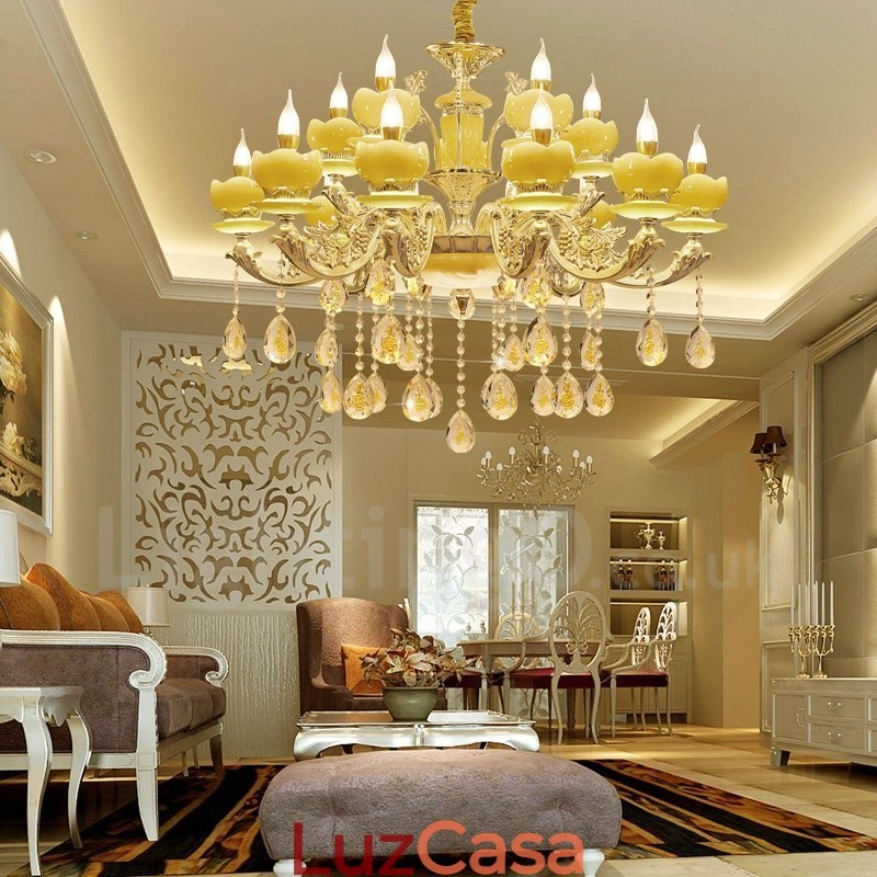 Lustre de metal integrado clássico tradicional de 15 luzes