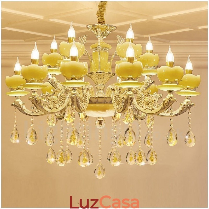 Lustre de metal integrado clássico tradicional de 15 luzes