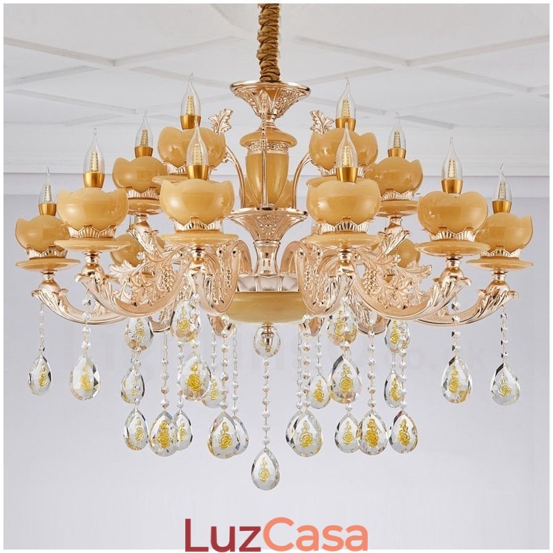 Lustre de metal integrado clássico tradicional de 15 luzes