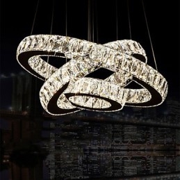 Luminária pendente moderna iluminação quente branco três anéis d204060 transparente k9 grandes luzes de teto de cristal