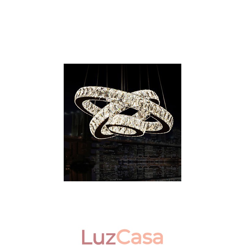 Luminária pendente moderna iluminação quente branco três anéis d204060 transparente k9 grandes luzes de teto de cristal