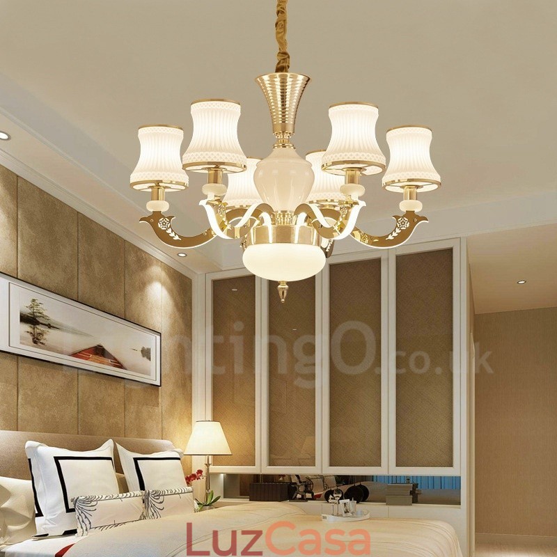 Lustre de vela de luxo integrado clássico tradicional de 6 luzes em metal