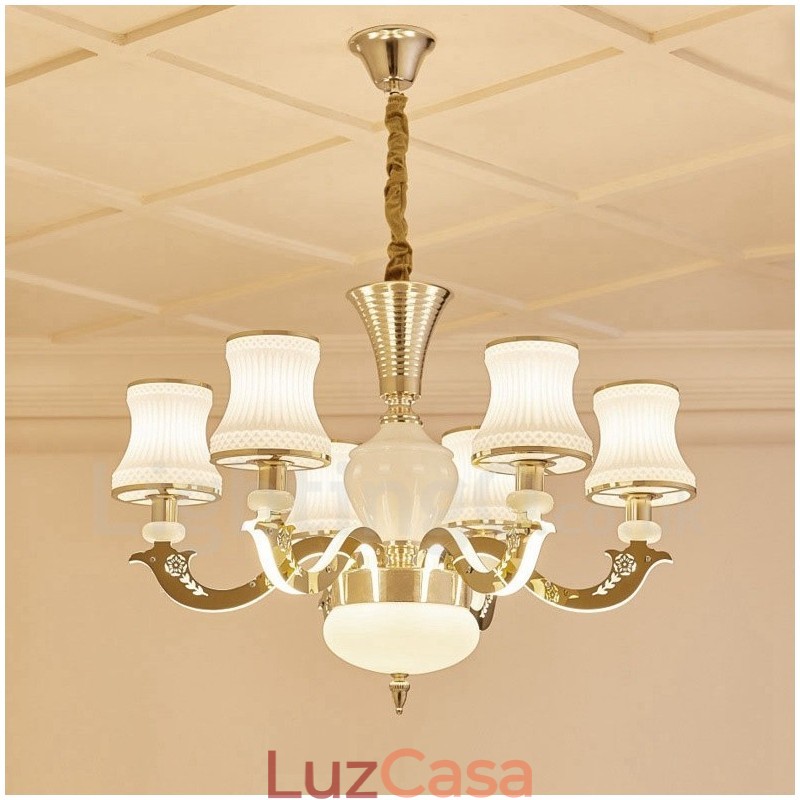 Lustre de vela de luxo integrado clássico tradicional de 6 luzes em metal