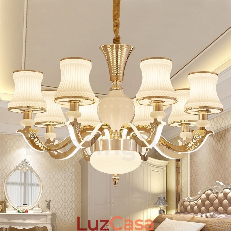 Lustre de metal integrado clássico tradicional de 8 luzes