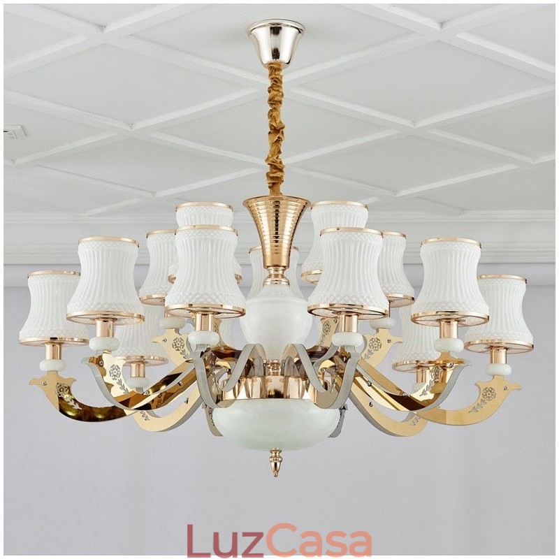 Lustre de metal integrado clássico tradicional de 15 luzes