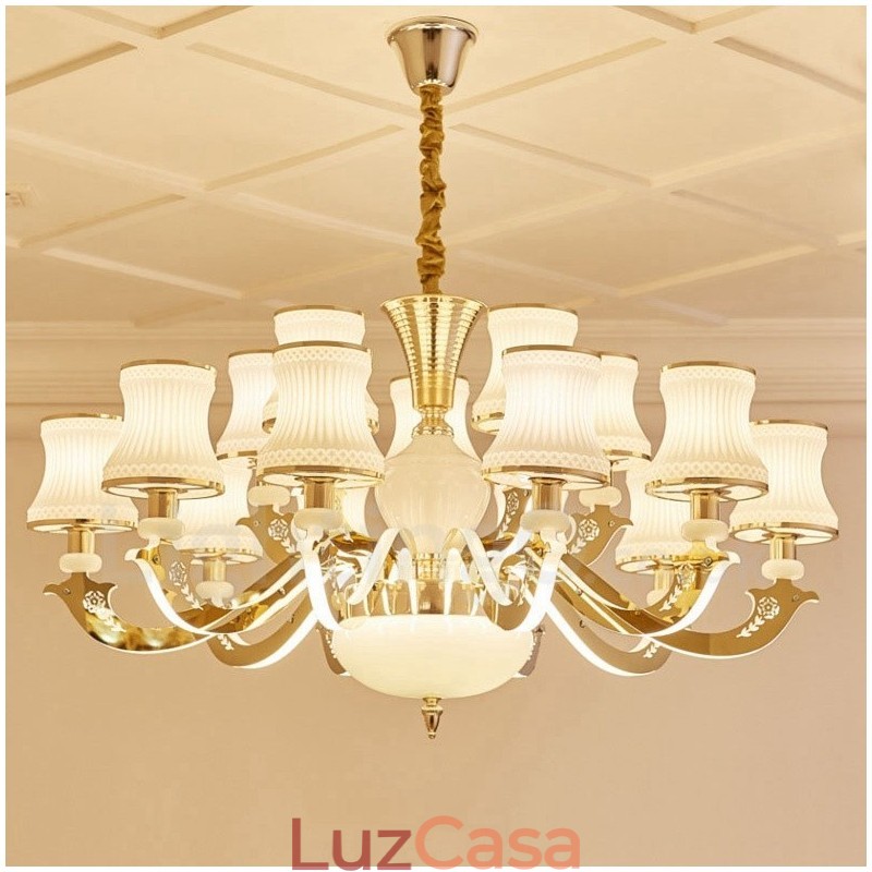 Lustre de metal integrado clássico tradicional de 15 luzes