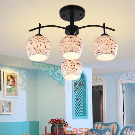 Lustre integrado estilo mediterrâneo de 4 luzes com cúpula de vidro Lustre integrado estilo mediterrâneo de 4 luzes com cúpula de vidro