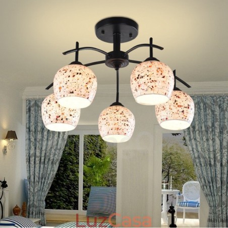 Lustre integrado estilo mediterrâneo de 5 luzes com cúpula de vidro Lustre integrado estilo mediterrâneo de 5 luzes com cúpula de vidro