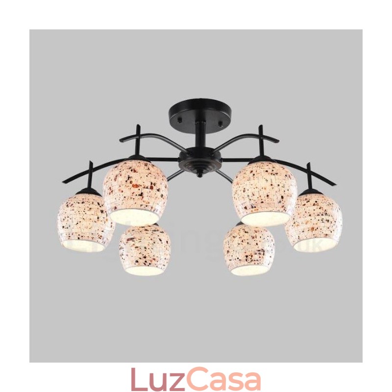 Lustre integrado estilo mediterrâneo de 6 luzes com cúpula de vidro