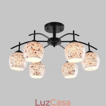 Lustre integrado estilo mediterrâneo de 6 luzes com cúpula de vidro Lustre integrado estilo mediterrâneo de 6 luzes com cúpula de vidro