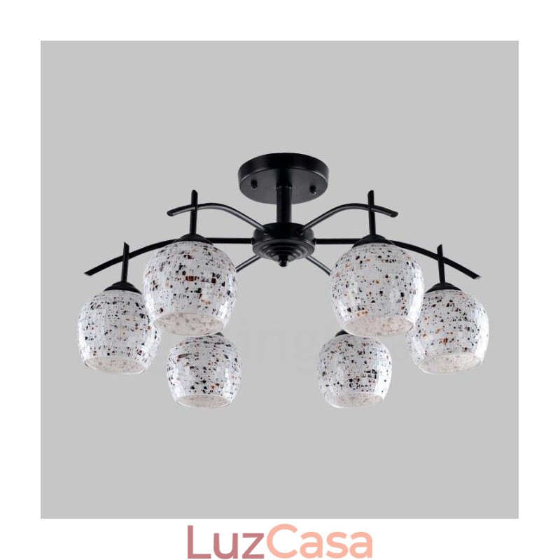 Lustre integrado estilo mediterrâneo de 6 luzes com cúpula de vidro