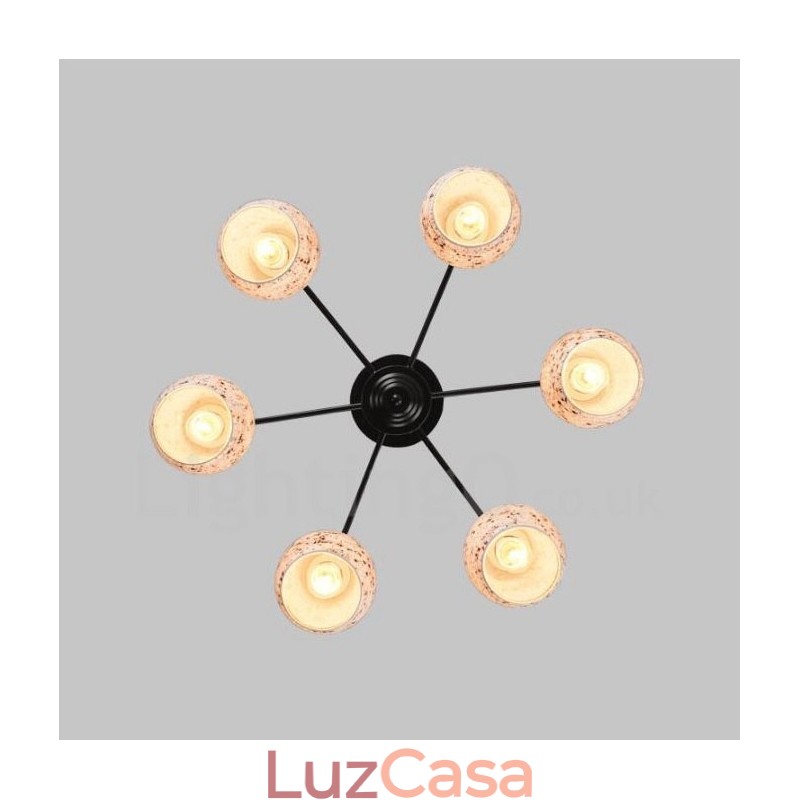 Lustre integrado estilo mediterrâneo de 6 luzes com cúpula de vidro