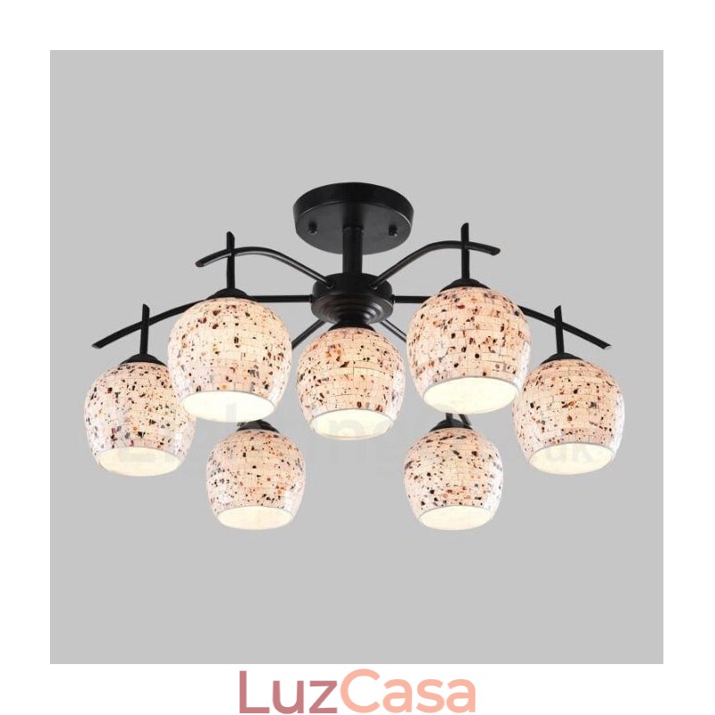 Lustre integrado estilo mediterrâneo de 7 luzes com cúpula de vidro