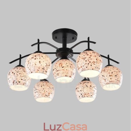 Lustre integrado estilo mediterrâneo de 7 luzes com cúpula de vidro Lustre integrado estilo mediterrâneo de 7 luzes com cúpula de vidro