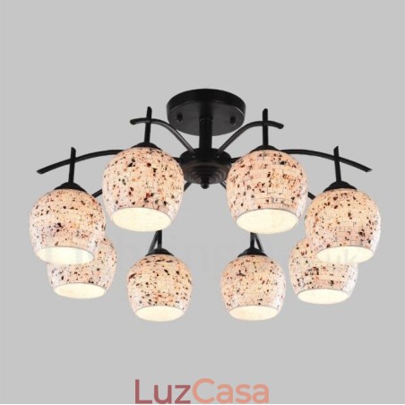 Lustre integrado estilo mediterrâneo de 8 luzes com cúpula de vidro Lustre integrado estilo mediterrâneo de 8 luzes com cúpula de vidro