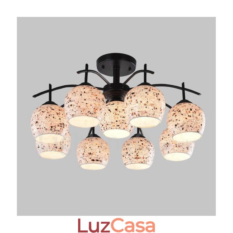 Lustre integrado estilo mediterrâneo de 9 luzes com cúpula de vidro