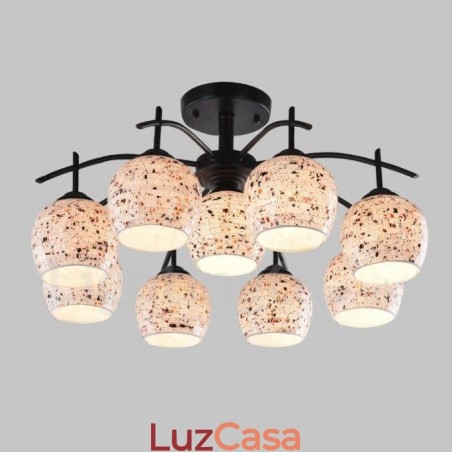 Lustre integrado estilo mediterrâneo de 9 luzes com cúpula de vidro Lustre integrado estilo mediterrâneo de 9 luzes com cúpula de vidro