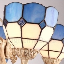 Lustre de metal integrado estilo mediterrâneo de 5 luzes com cúpula de vidro