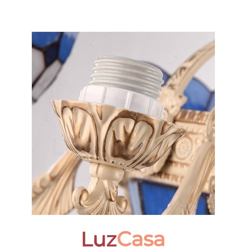 Lustre de metal integrado estilo mediterrâneo de 5 luzes com cúpula de vidro