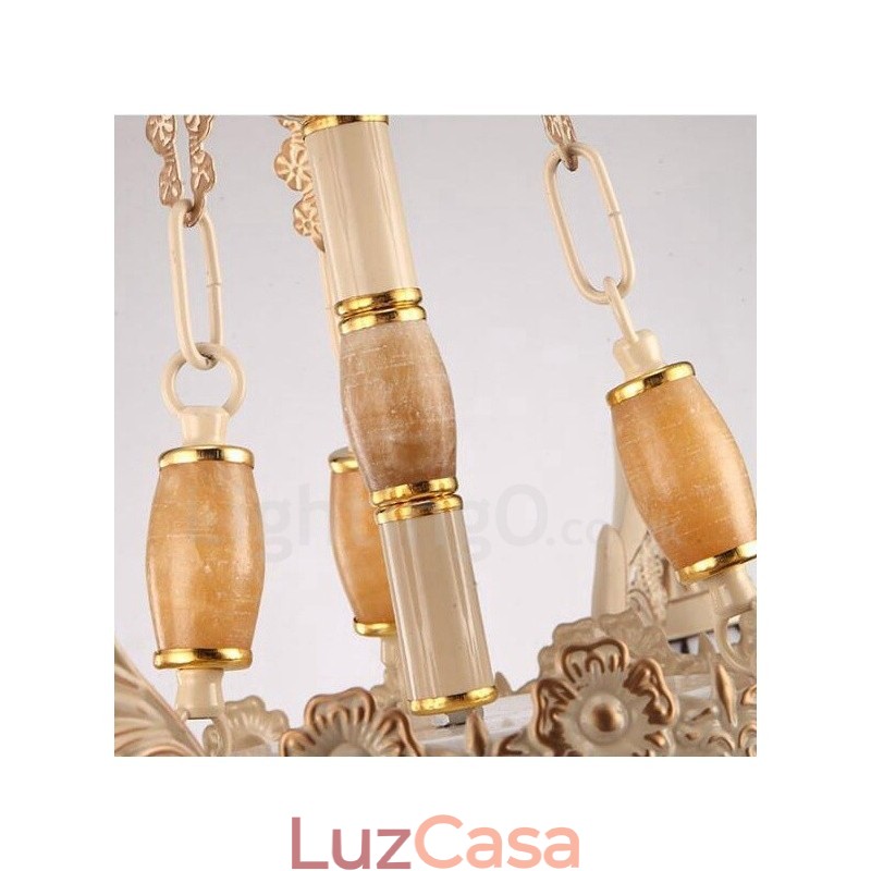 Lustre de metal integrado estilo mediterrâneo de 9 luzes com cúpula de vidro